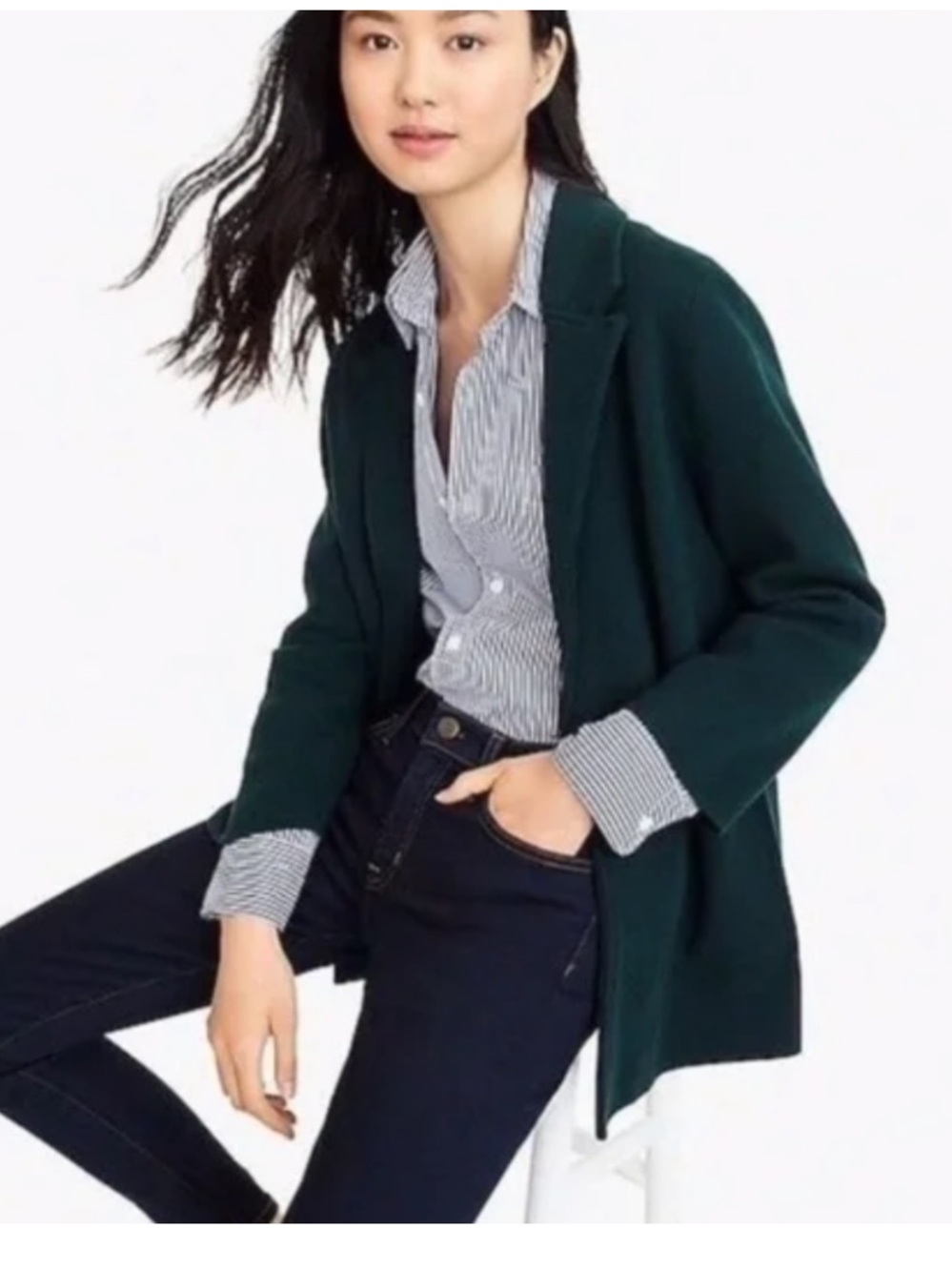 J Crew Sophie open front sweater blazer, small, forest green